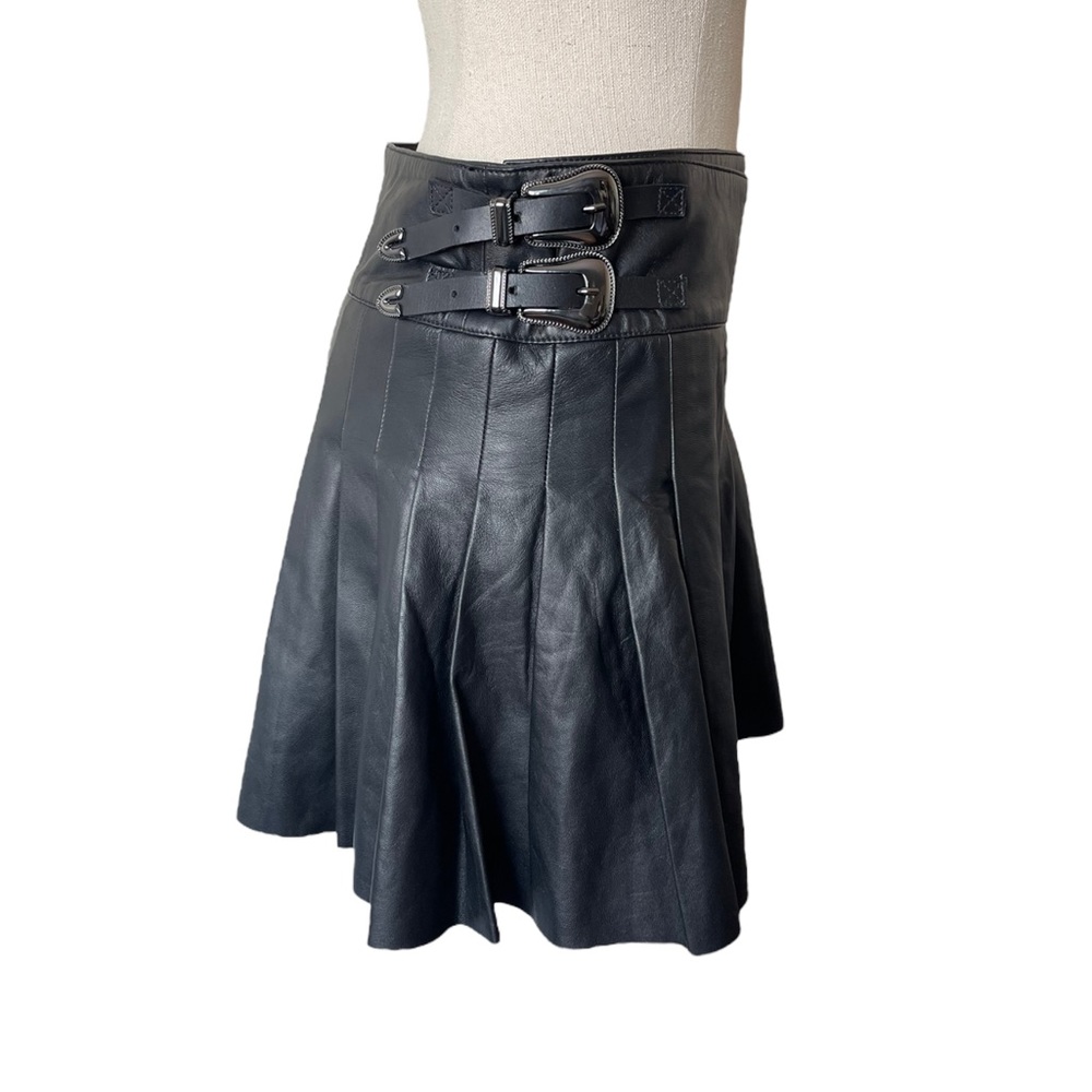 NWT DUNDAS X REVOLVE Pleated Leather Wrap Skirt in Black - Picture 8 of 14